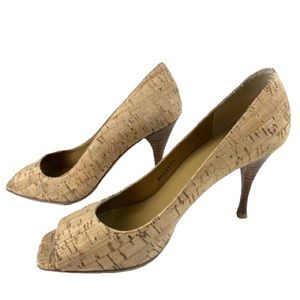 Stuart Weitzman Cork Peep Toe Pumps
